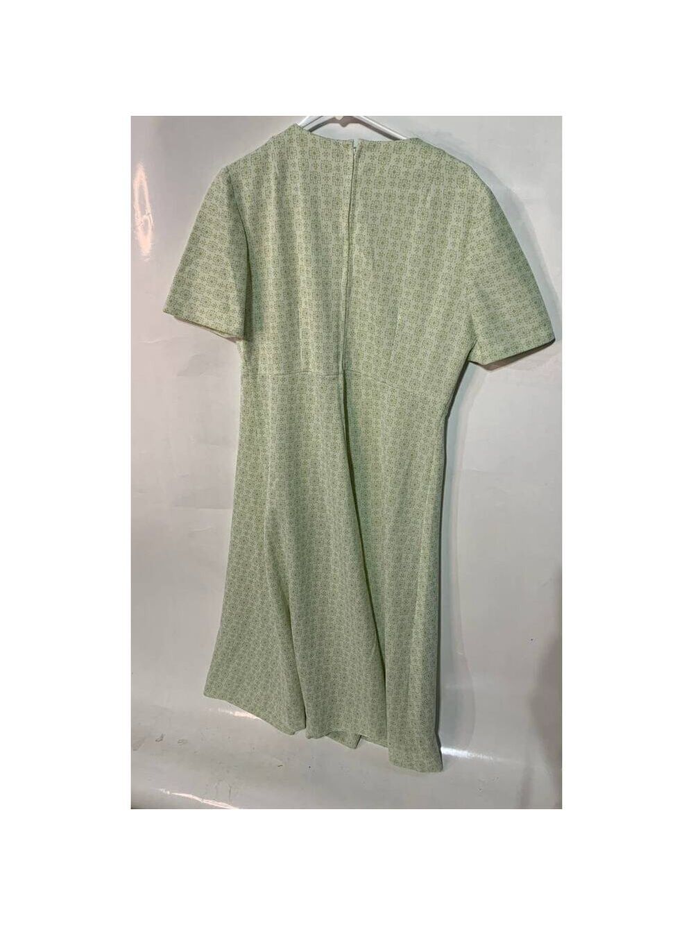 Vintage Women's Handmade Short Sleeve Fit and Flare Dress Floral Print Green - Picture 3 of 7